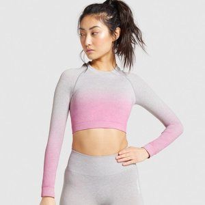 Gymshark Adapt Ombre Seamless Crop Top - Light Grey Marl/Pink - M